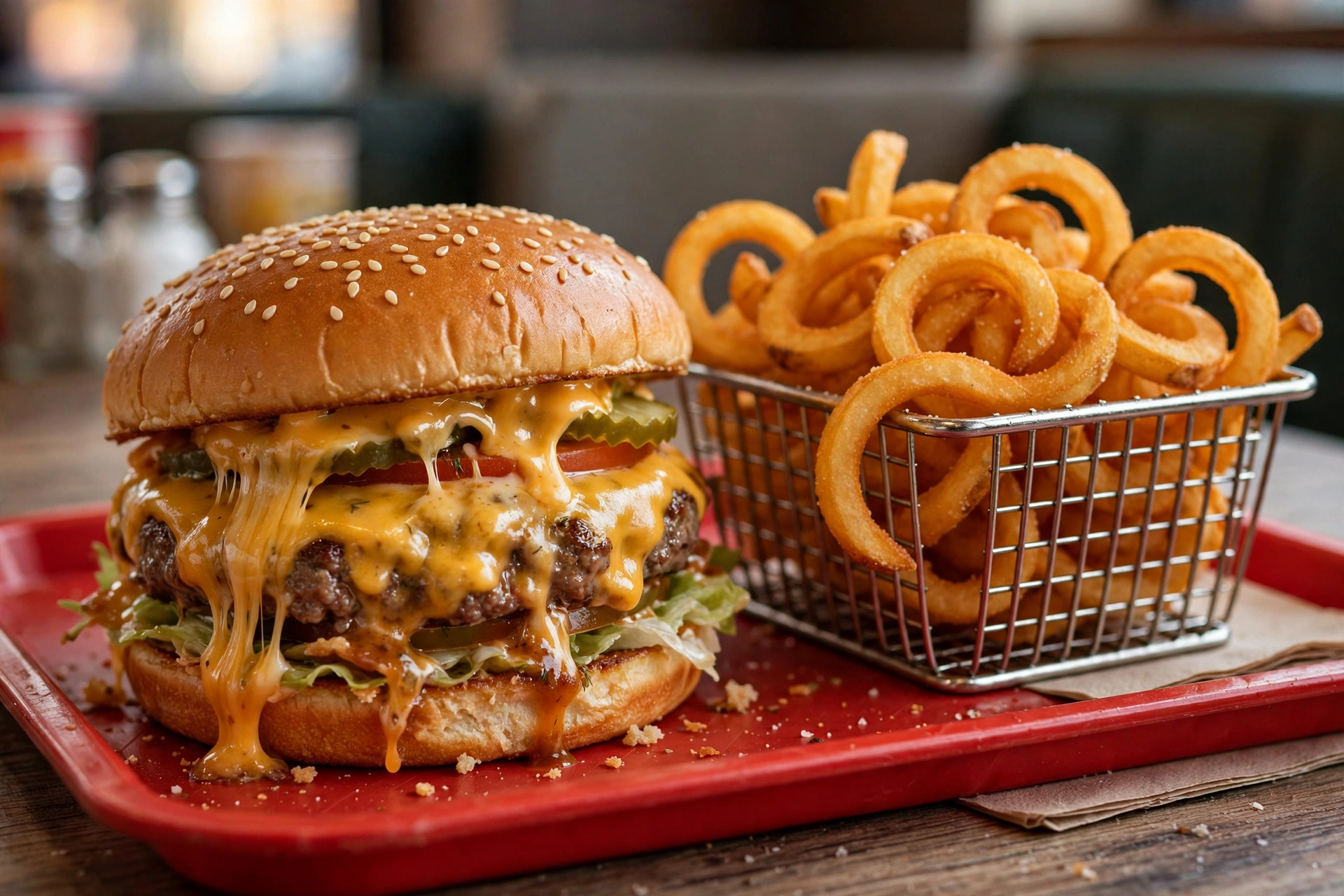 A&W burger and curly fries