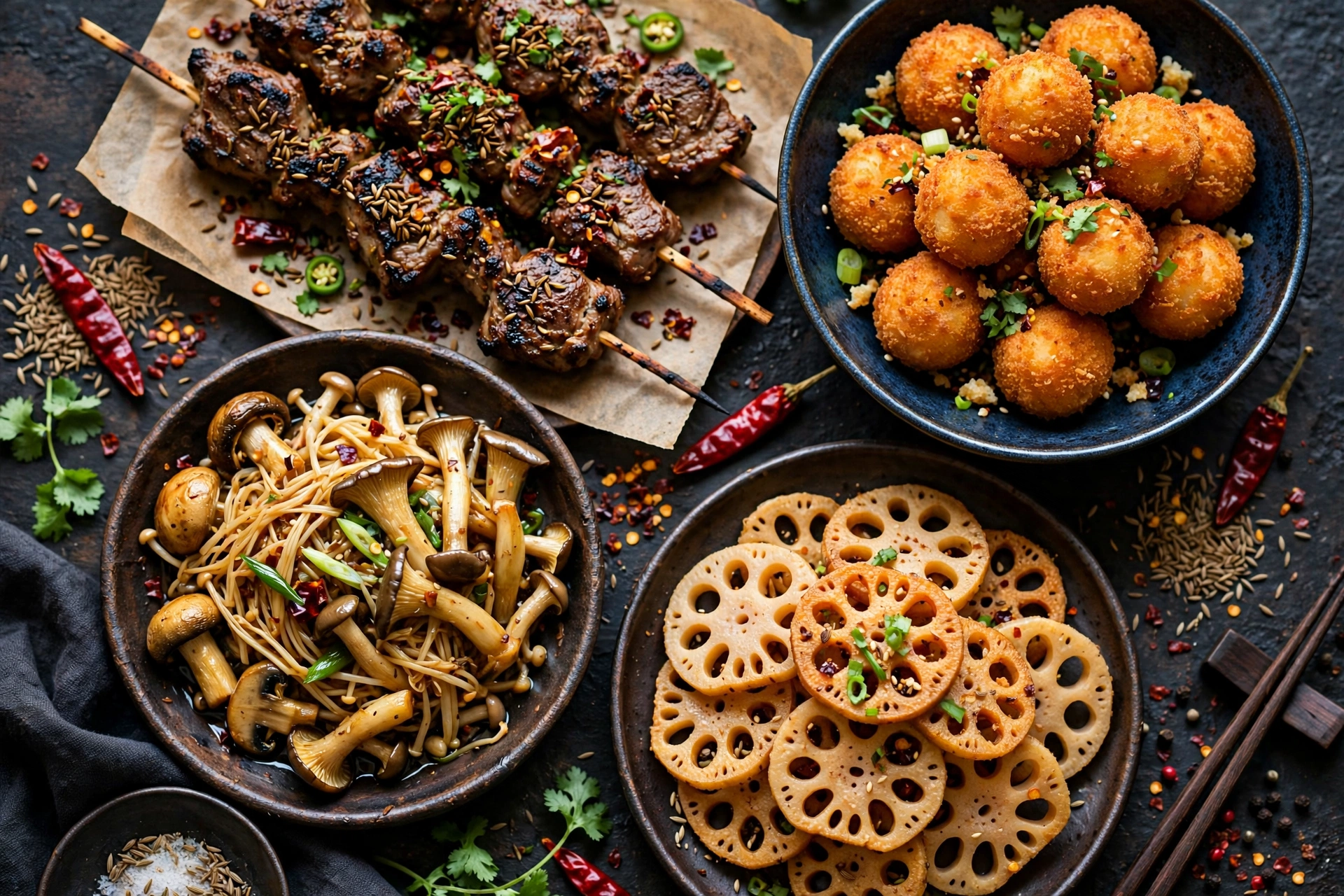 Tanyu skewers and side dishes